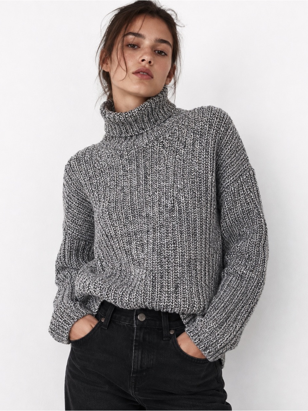 Abercrombie & Fitch Marled Knit Turtleneck Sweater Gray Chunky Cozy Pullover S